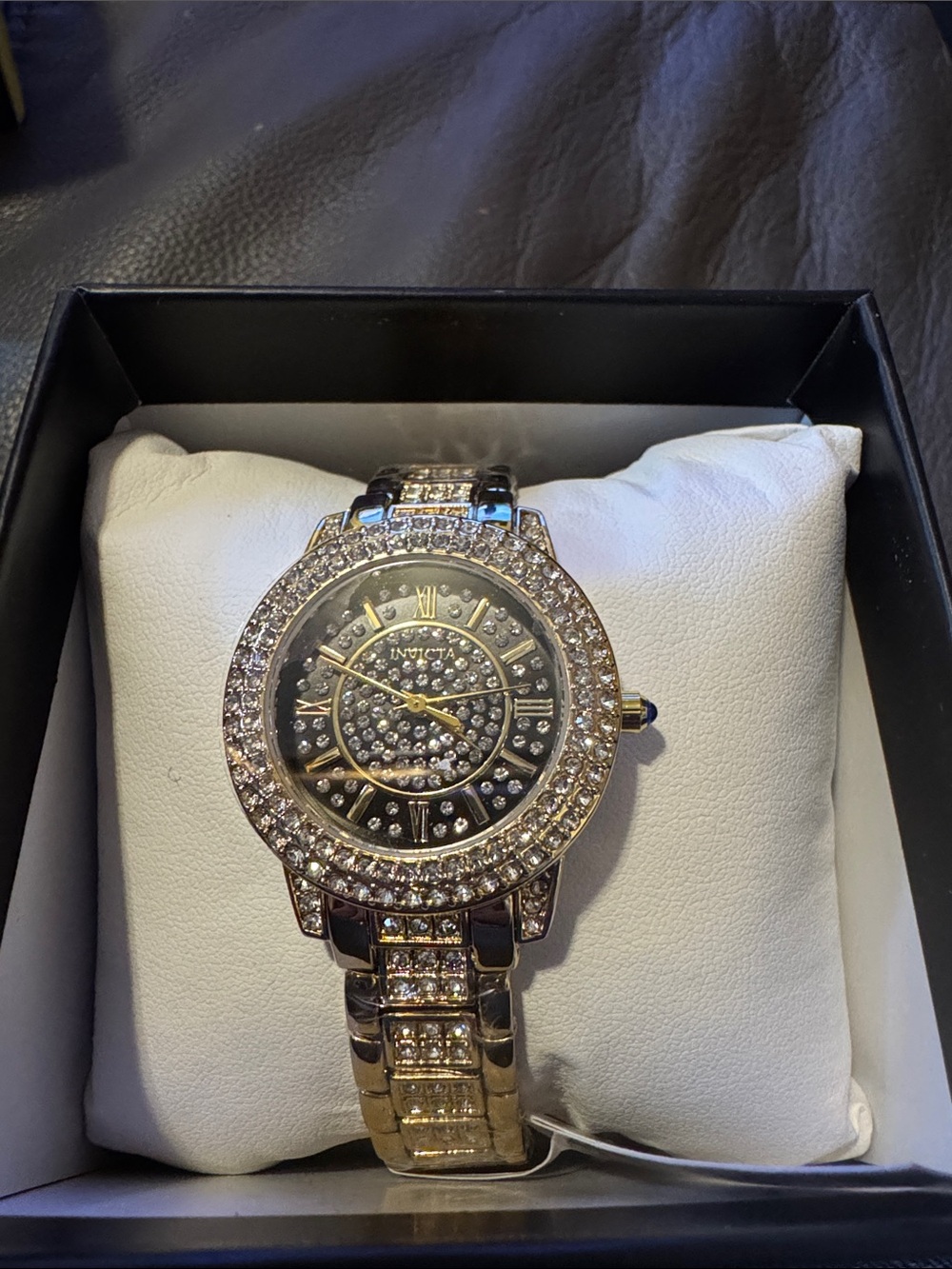 Invicta Women's Gold-Tone Crystal Accent Bracelet Watch with Black Dial
